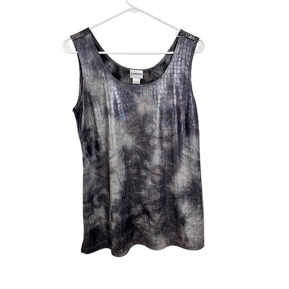 Chico's Gray Metallic Sleeveless Blouse Size 1 Size Medium - Picture 1 of 5